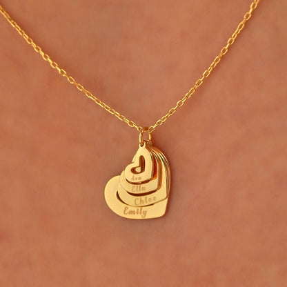 Personalized Family Heart Necklace: Sterling Silver or 14K Gold Custom Name Pendant