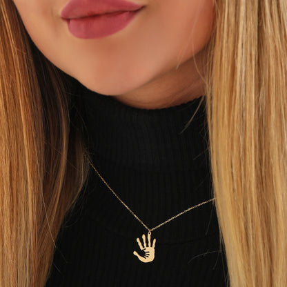 Mother and Baby Hand Necklace: Silver or Gold Handmade Gifts