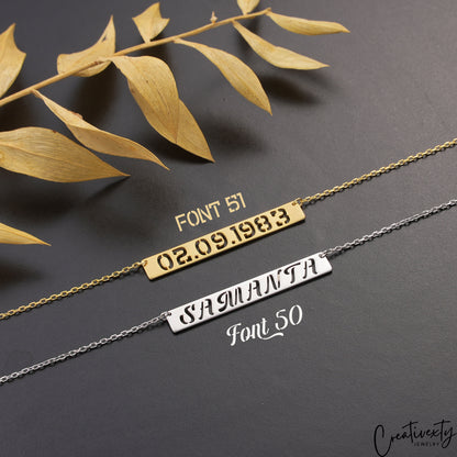 Personalized Bar Necklace: Engraved Nameplate, Sterling Silver or Gold