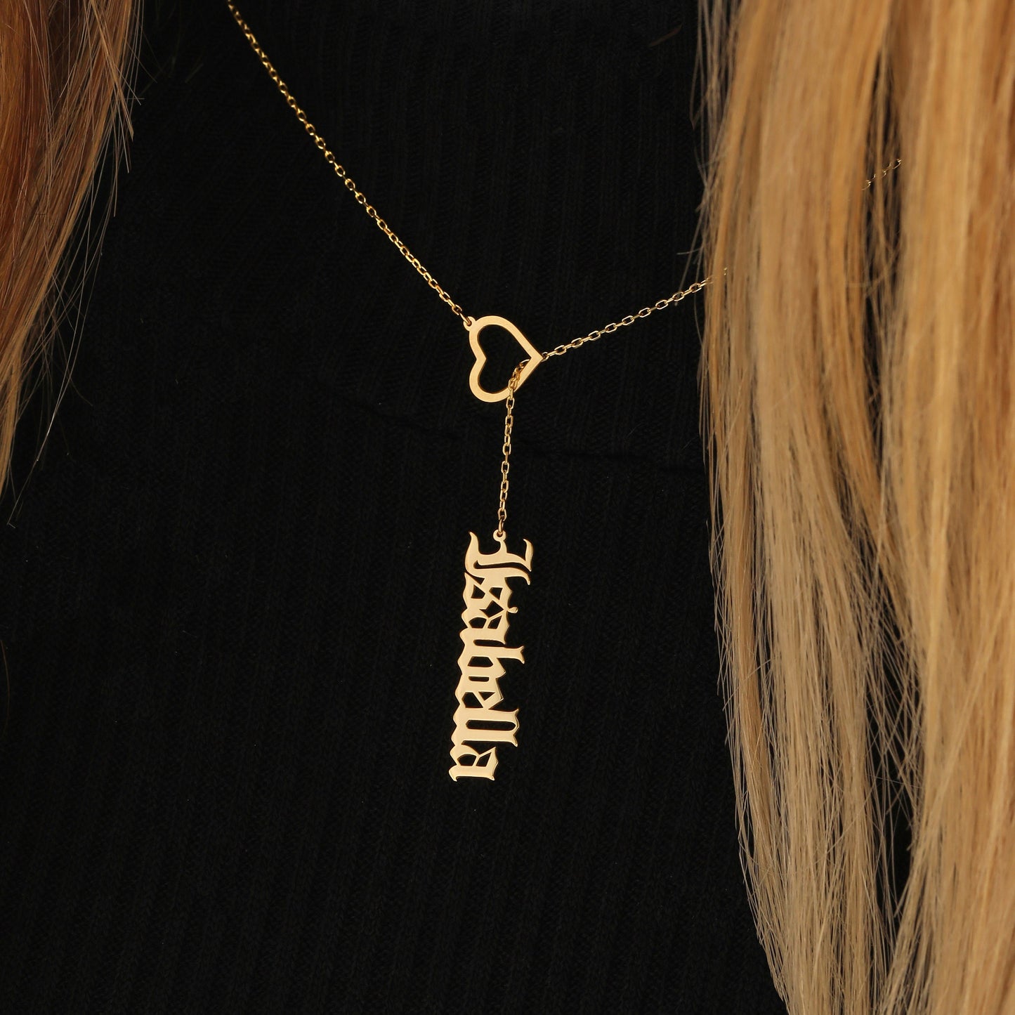 Custom Lariat Name Necklace: 14K Solid Gold Personalized Jewelry