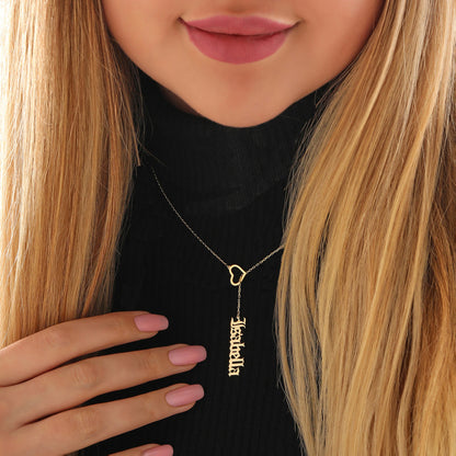 Custom Lariat Name Necklace: 14K Solid Gold Personalized Jewelry