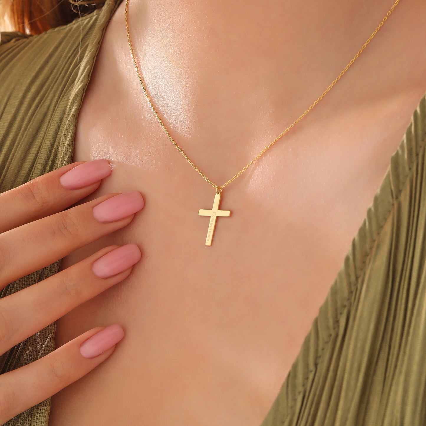 Personalized Cross Necklace: Gold or Silver Protection Gift, Unisex Charm