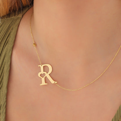 Personalized Birthstone Initial Necklace: 14K Solid Gold Monogram