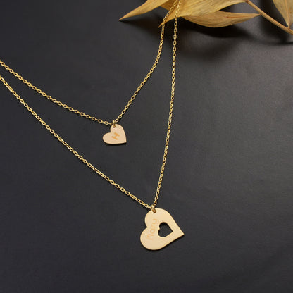 Personalized Double Heart Necklace: Sterling Silver or Gold Custom Pendant