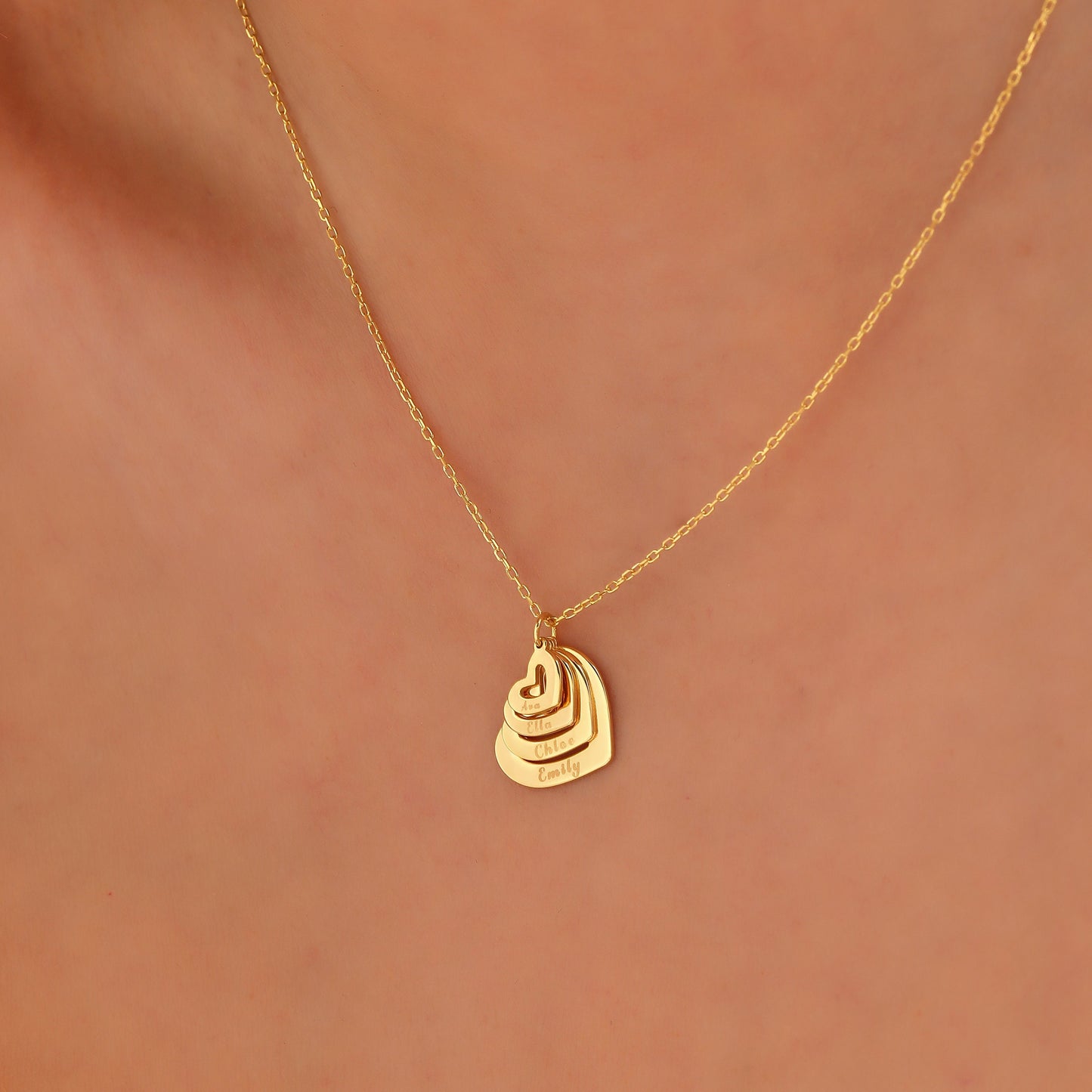 Personalized Family Heart Necklace: Sterling Silver or 14K Gold Custom Name Pendant