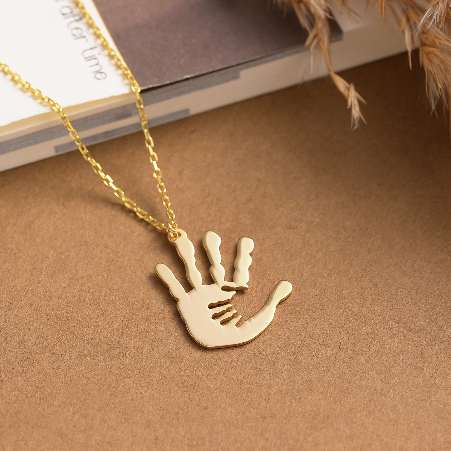 Mother and Baby Hand Necklace: Silver or Gold Handmade Gifts