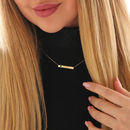 Personalized Nameplate Necklace: Sterling Silver or Solid Gold Bar Pendant