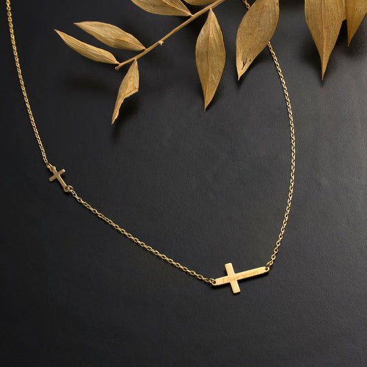 Personalized Double Cross Necklace: Brass Christian Jewelry