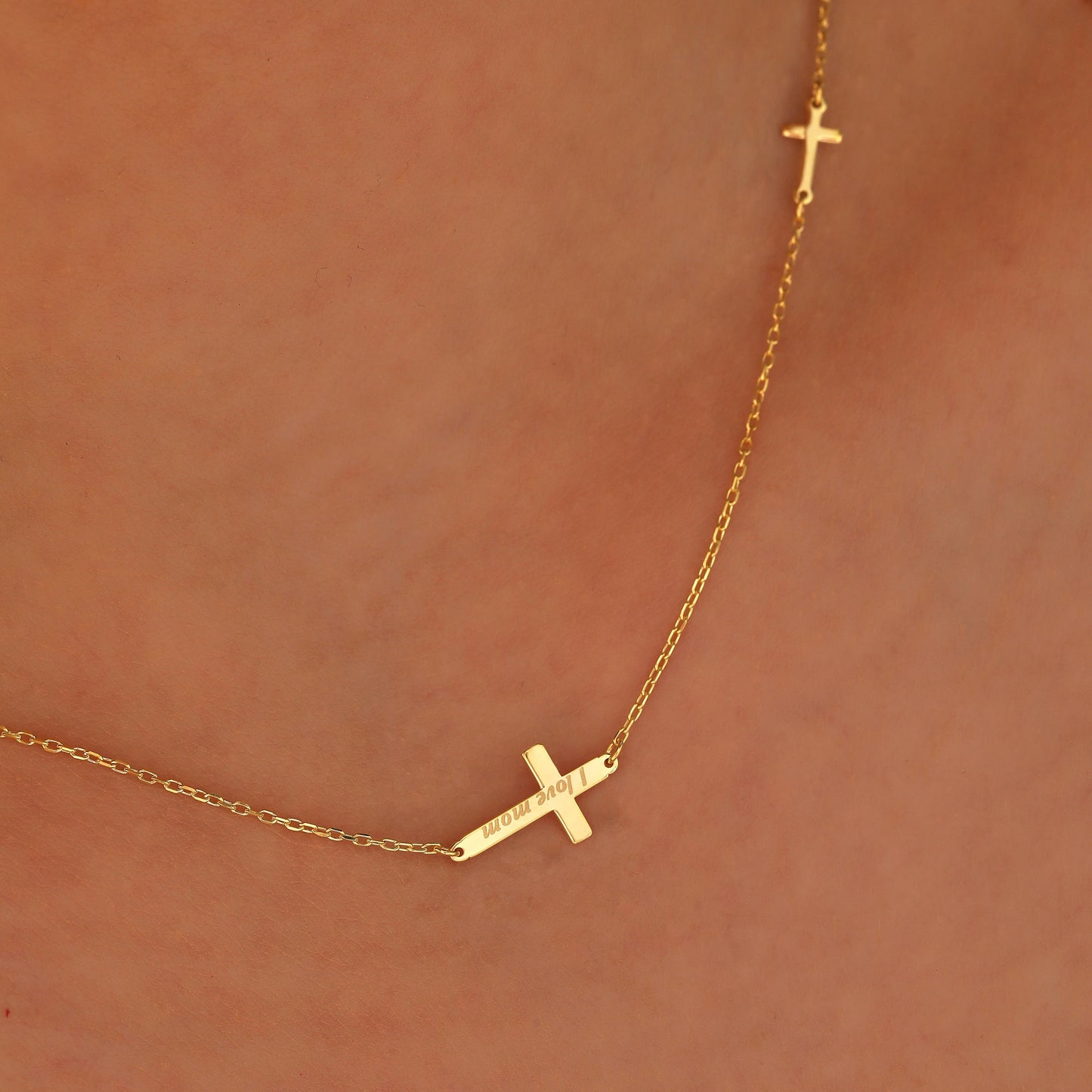 Personalized Double Cross Necklace: Sterling Silver Christian Jewelry