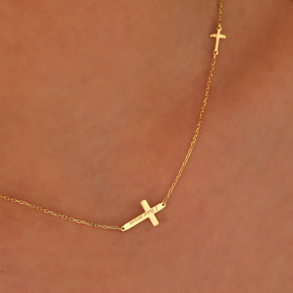 Personalized Double Cross Necklace: Sterling Silver Christian Jewelry