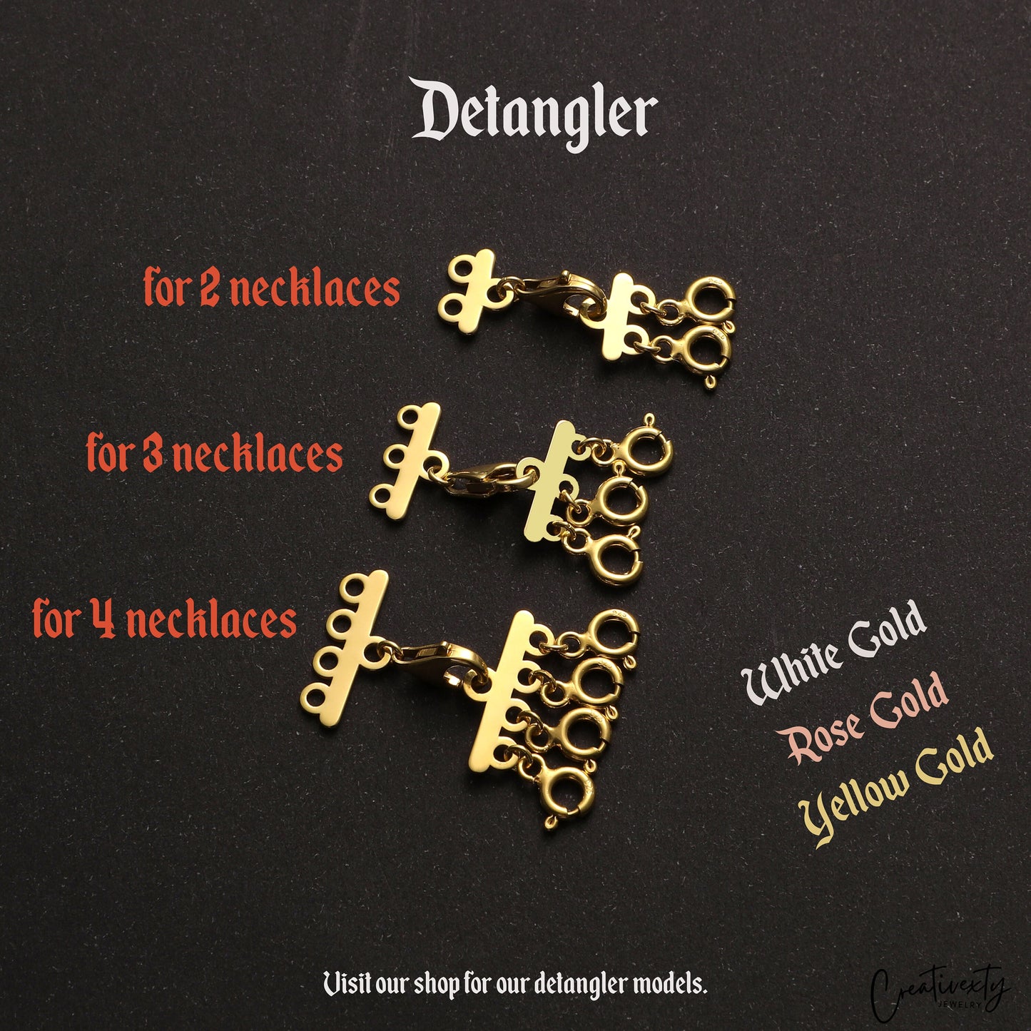 Silver or Gold Necklace Detangler: Layered Chain Organizer