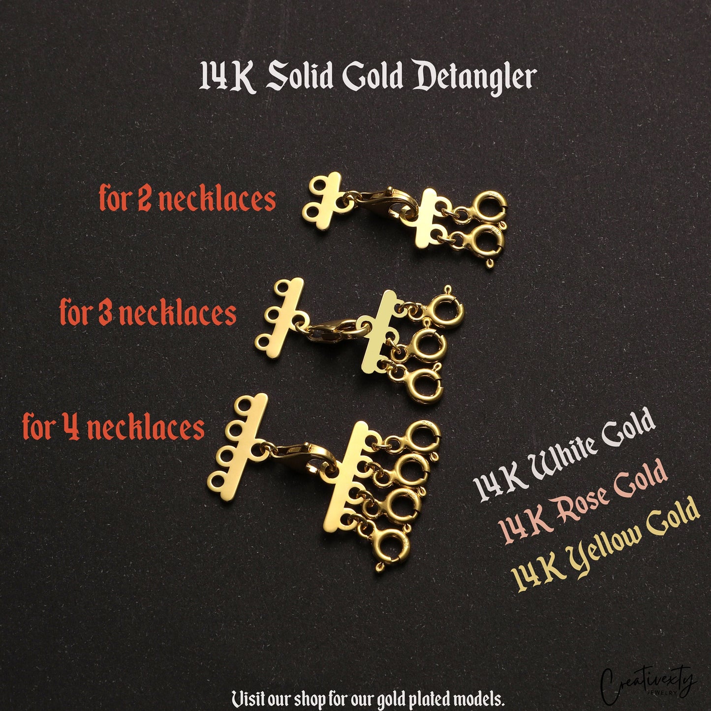 14K Solid Gold Necklace Detangler Clasp: Layered Chain Organizer