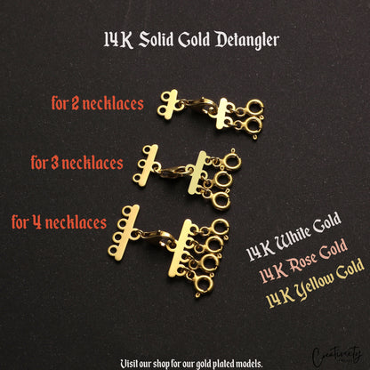 14K Solid Gold Necklace Detangler Clasp: Layered Chain Organizer