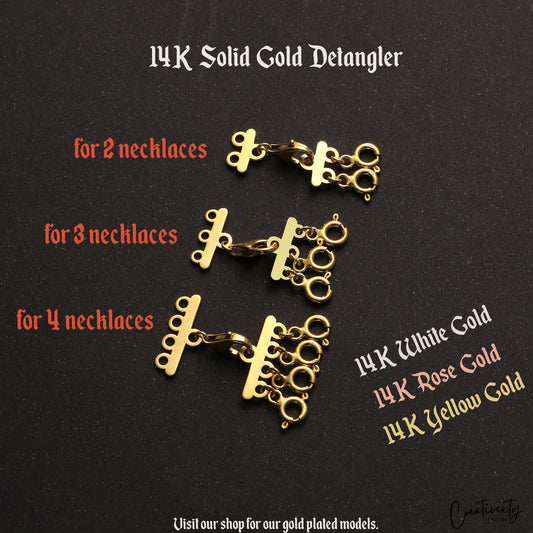 14K Solid Gold Necklace Detangler Clasp: Layered Chain Organizer