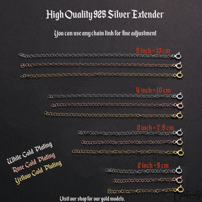 Sterling Silver Necklace Extender: Rose, White, Yellow Gold Chain Prolonger