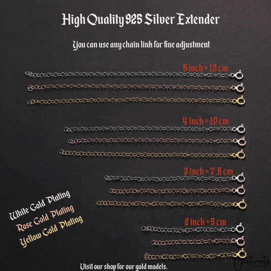 Sterling Silver Necklace Extender: Rose, White, Yellow Gold Chain Prolonger
