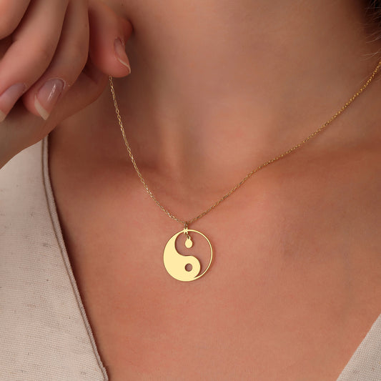 Yin Yang Necklace: 14K Solid Gold or Sterling Silver Balance Pendant, Minimalist Spiritual Jewelry