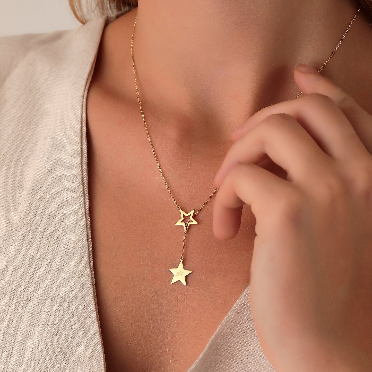 Personalized Lariat Necklace: Sterling Silver Initial Heart, 14K Gold Gift