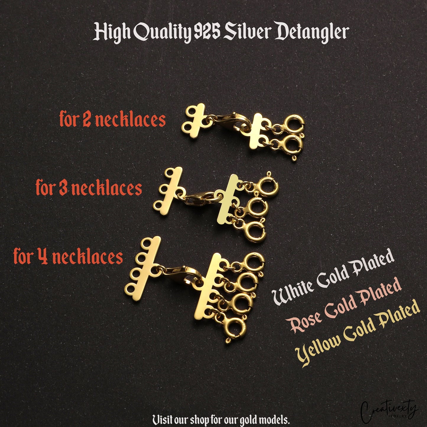 Sterling Silver Necklace Detangler: Holds 2-4 Layered Chains