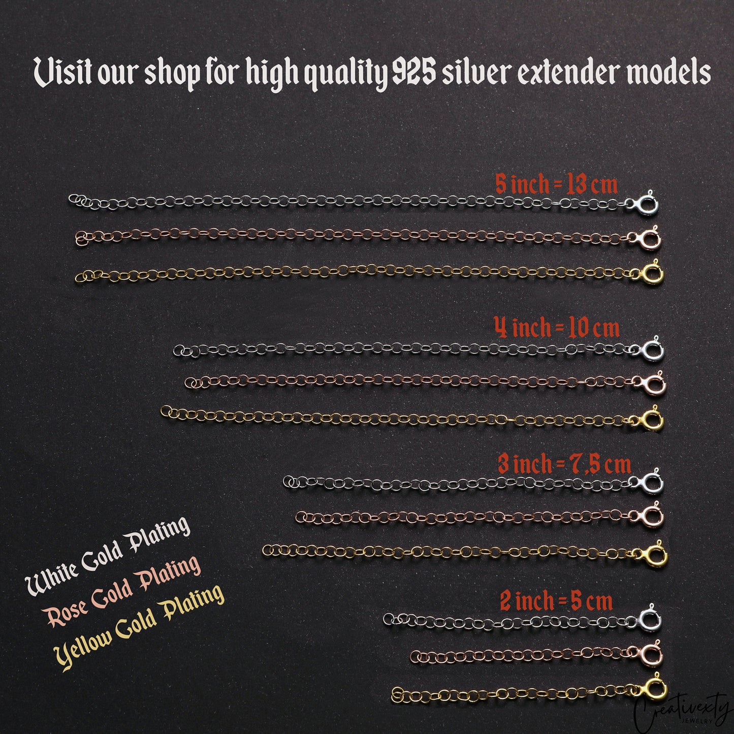 14K Solid Gold Necklace Extender: Yellow, White, Rose Gold