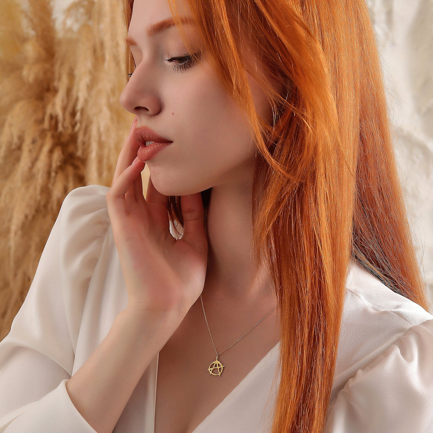 Anarchy Sign Necklace: 925 Sterling Silver or 14K Solid Gold, Y2K Jewelry