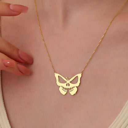 Butterfly Skull Jewelry: Sterling Silver Gothic Necklace, Earrings, Bracelet