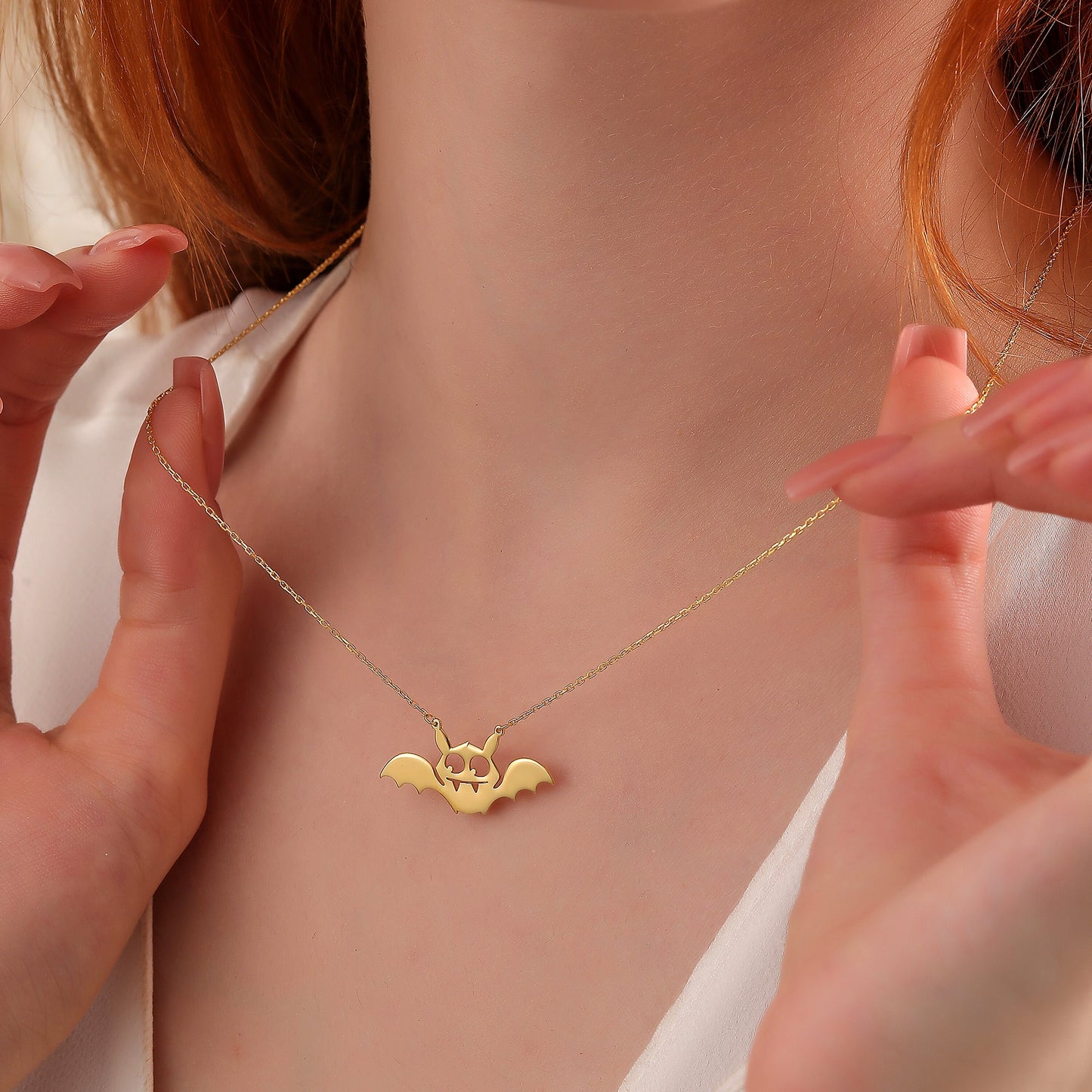 Sterling Silver Bat Necklace: Dainty Halloween Jewelry, Gothic Pendant