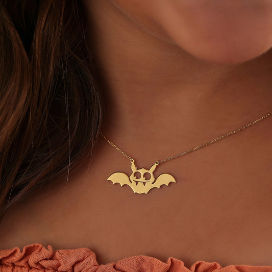 Brass Bat Necklace: Dainty Halloween Jewelry, Gothic Pendant