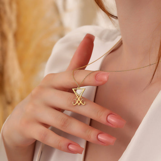 Gothic Lucifer Sigil Necklace: Brass with Gold or Silver Finish
