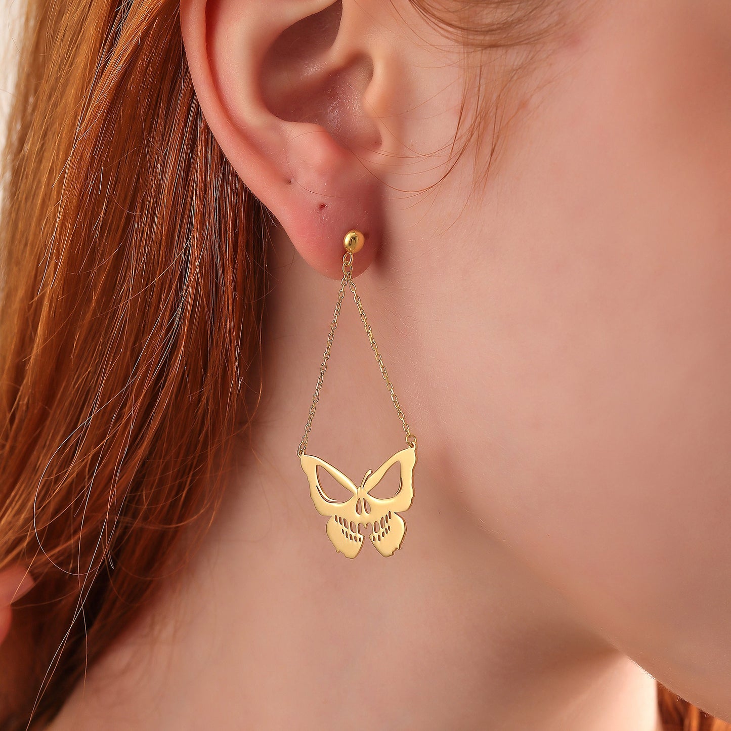 Butterfly Skull Jewelry: Sterling Silver Gothic Necklace, Earrings, Bracelet