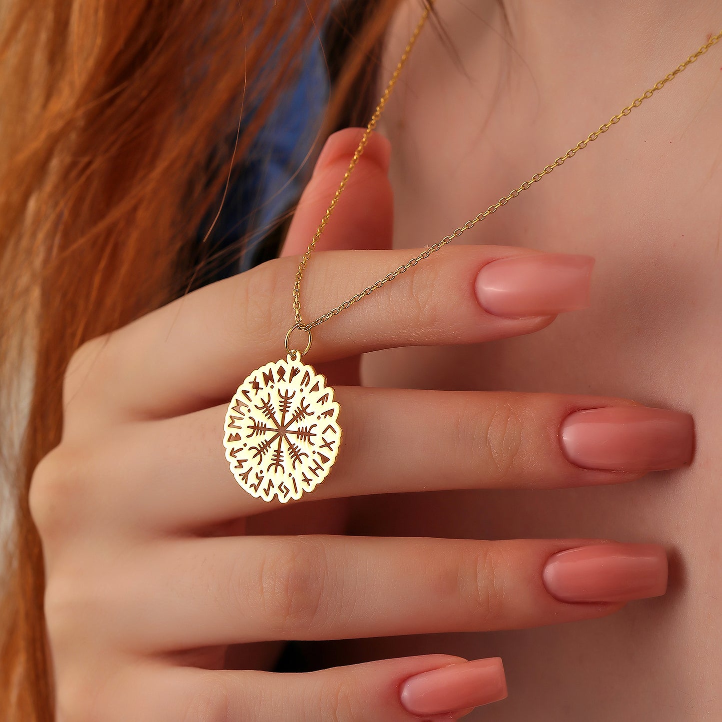 Helm of Awe Necklace: Sterling Silver or 14K Solid Gold Viking Aegishjalmr Amulet