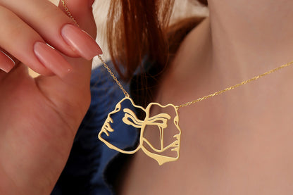 Comedy Tragedy Mask Necklace: 14K solid Gold or Sterling Silver Drama Pendant
