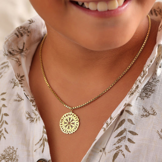 Brass Vegvisir Necklace: Norse Awe Helmet Protection Amulet