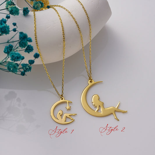 Sterling Silver Fairymoon Necklace: Japanese Y2K Pendant