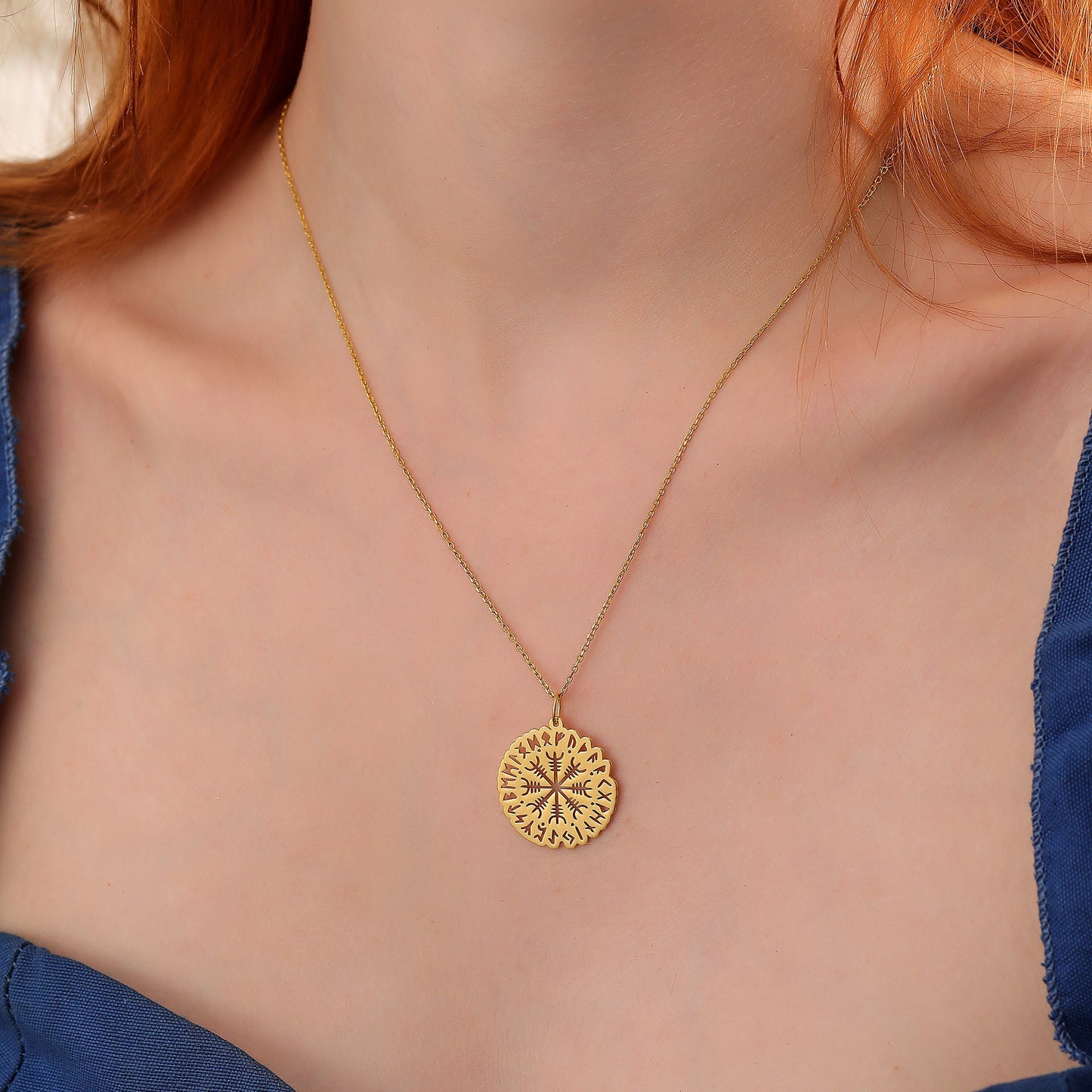 Sterling Silver Vegvisir Necklace: Norse Awe Helmet Protection Amulet