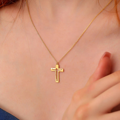 Dainty Cross Necklace: 925 Sterling Silver or 14K Gold Crucifix