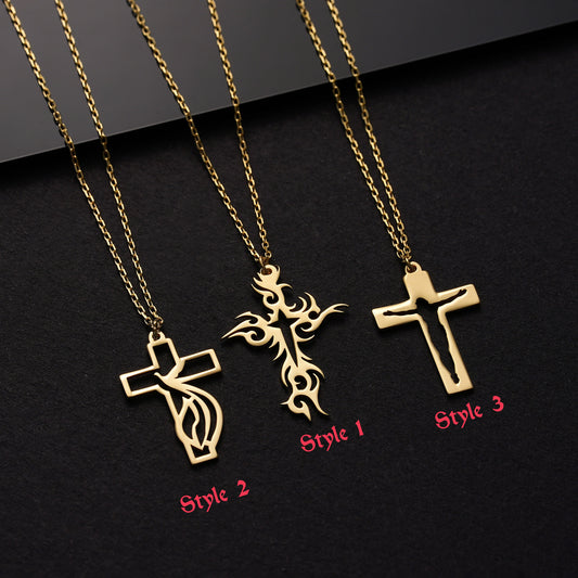 Dainty Cross Necklace: Brass with Gold or Silver Finish Crucifix