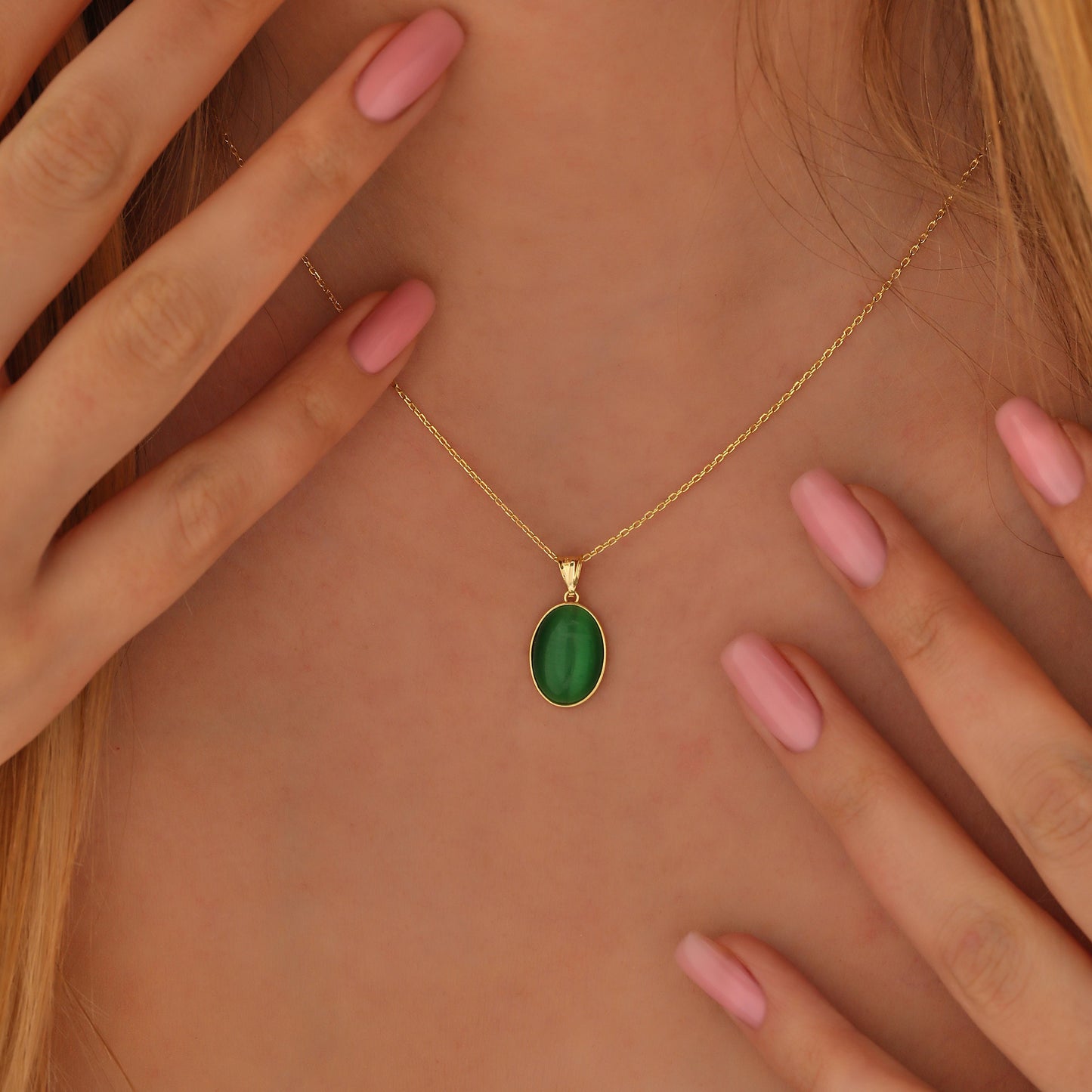 Cat Eye Green Sterling Silver Necklace: Handmade Spiritual Amulet