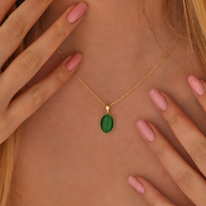 Cat Eye Green Sterling Silver Necklace: Handmade Spiritual Amulet