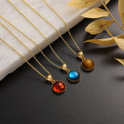 Carnelian Gemstone Necklace: 925 Sterling Silver, 14K Gold