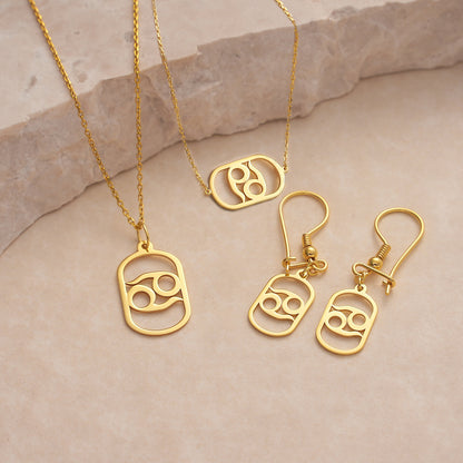 Gold Zodiac Jewelry Set: Sterling Silver Necklace, Bracelet & Earrings