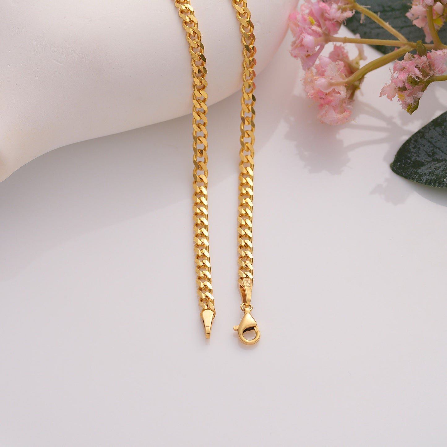 14K Gold Plated Sterling Silver Chain Necklace: Curb, Cuban, Figaro
