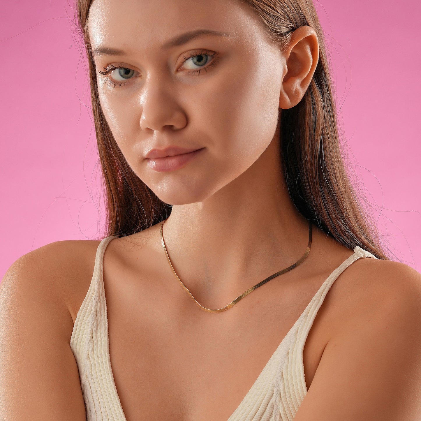 Dainty Twist Herringbone Chain Necklace: 14k Gold Plated 925 Silver