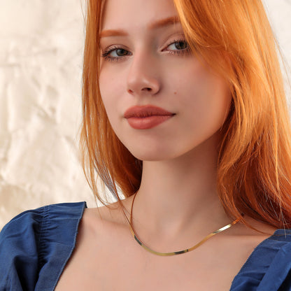 Dainty Twist Herringbone Chain Necklace: 14k Gold Plated 925 Silver