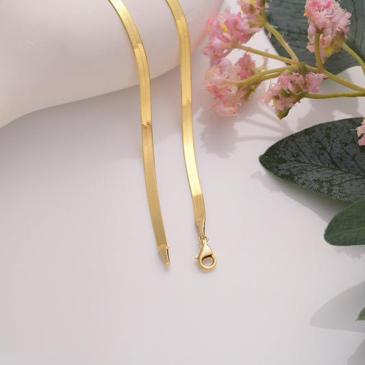 Dainty Twist Herringbone Chain Necklace: Gold-Plated Brass