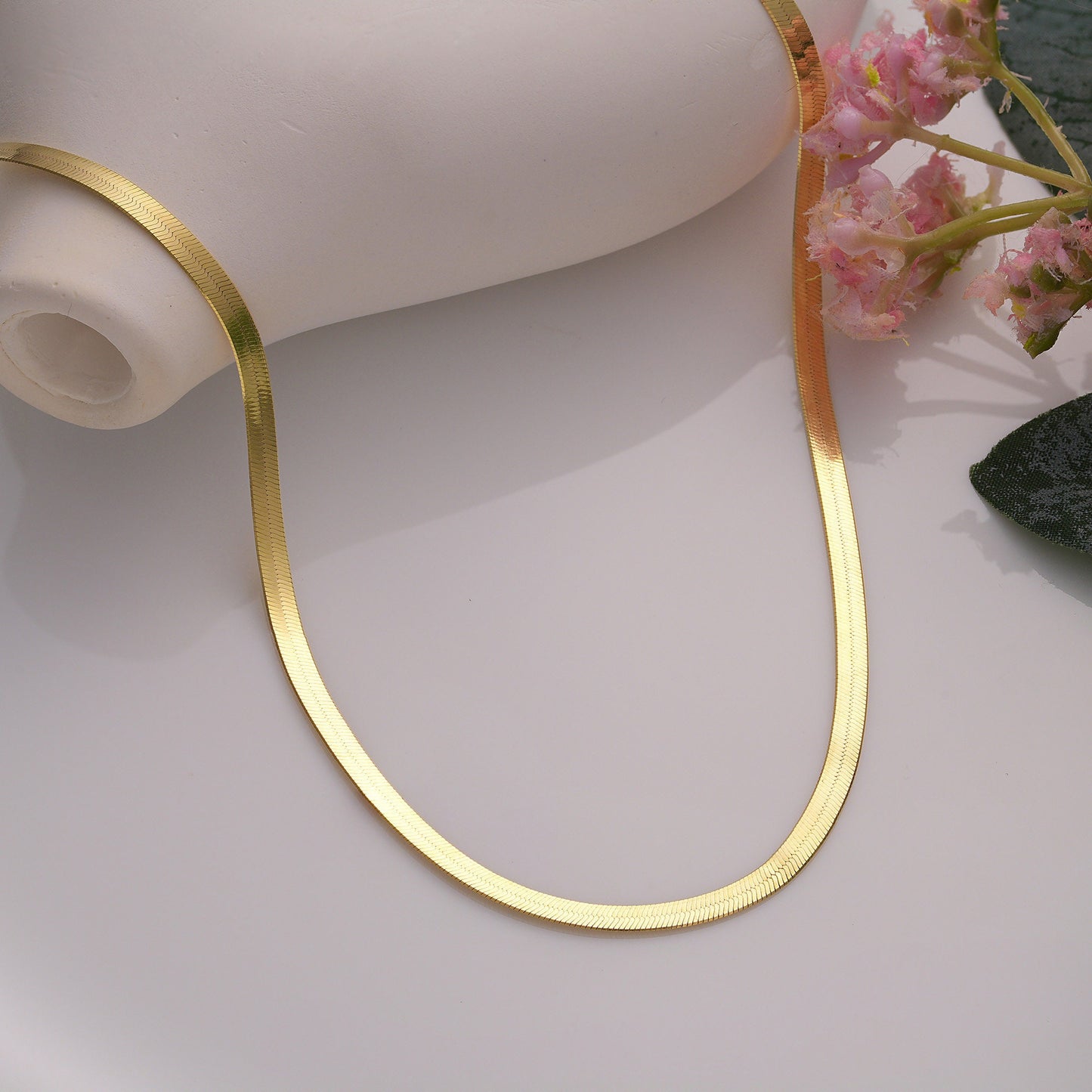 Dainty Twist Herringbone Chain Necklace: 14k Gold Plated 925 Silver