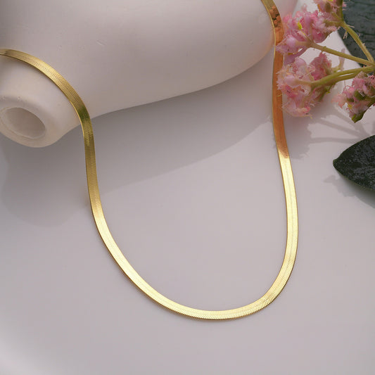Dainty Twist Herringbone Chain Necklace: 14k Gold Plated 925 Silver