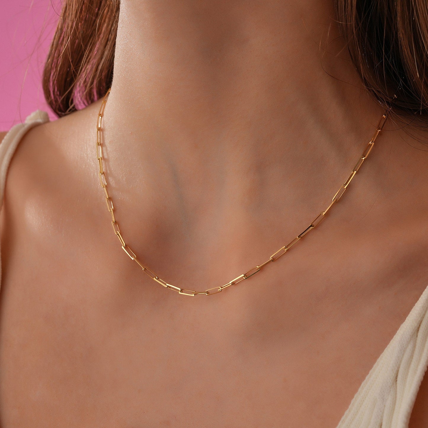 Dainty Paperclip Chain Necklace: 14k Gold Plated Sterling Silver