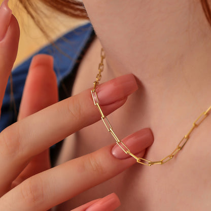 Dainty Paperclip Chain Necklace: 14k Gold Plated Sterling Silver
