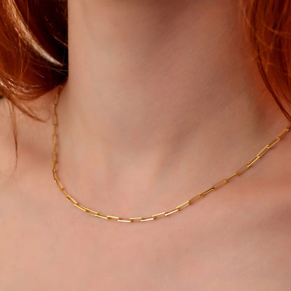 Dainty Paperclip Chain Necklace: 14k Gold Plated Sterling Silver